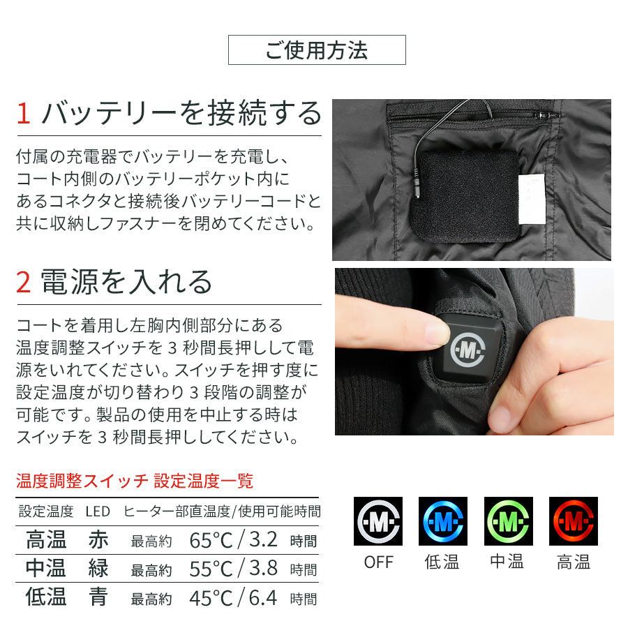 めちゃヒート MHJ-03 電熱ヒーター ベンチコート 【バッテリー+充電器付】