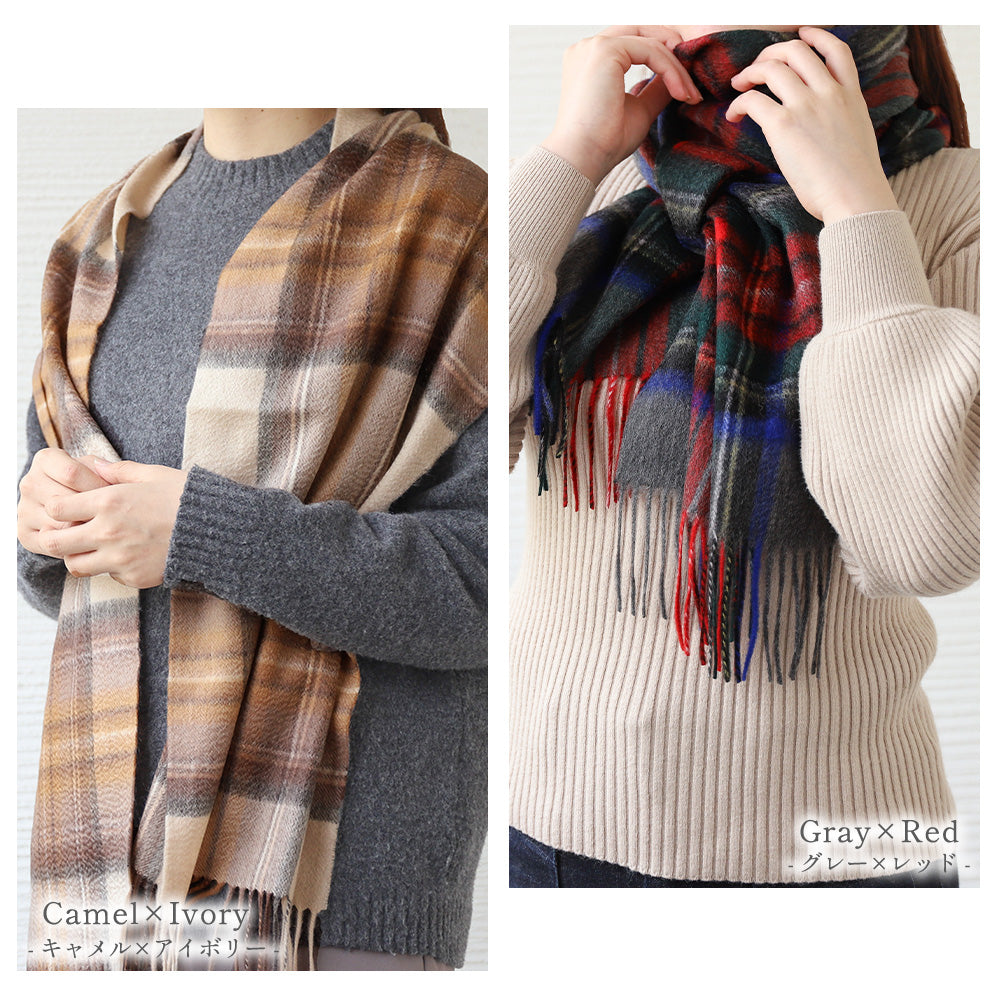 [26新春SALE|2,000円OFF5,800円] Attivo® (アッティーヴォ) カシミヤ マフラー チェック柄 レディース [全28色] [ATCM02]