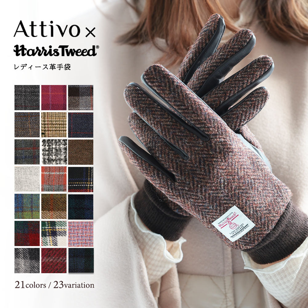 Attivo (アッティーヴォ) ×Harris Tweed(ハリスツイード) 革手袋 レディース [全23色] [ATHT04]