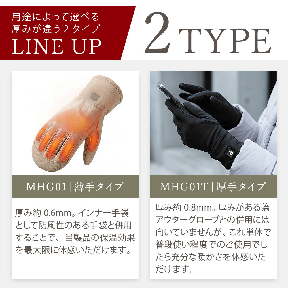 めちゃヒート® MHG01/MHG01T 電熱ヒーターインナーグローブ – Allegretto