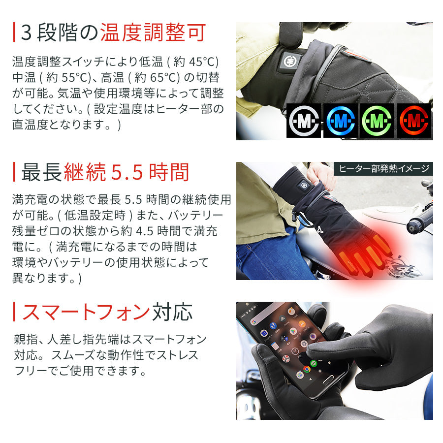 めちゃヒート MHG-01/T インナーグローブ【バッテリー+充電器付